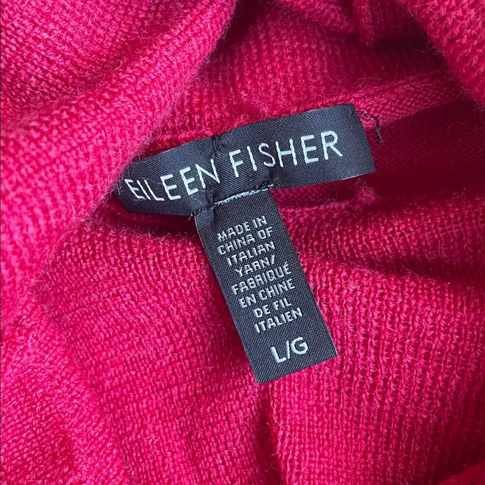Eileen Fisher 100% Merino Wool Vibrant Red Cowl Neck Sweater